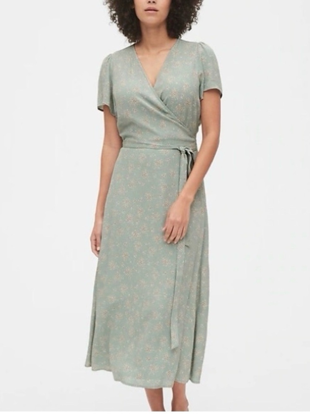GAP Sage Green Floral Wrap Midi Dress